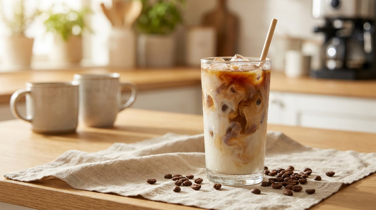 Słoń, świeżo palona kawa do iced latte z lodem i zimnym mlekiem