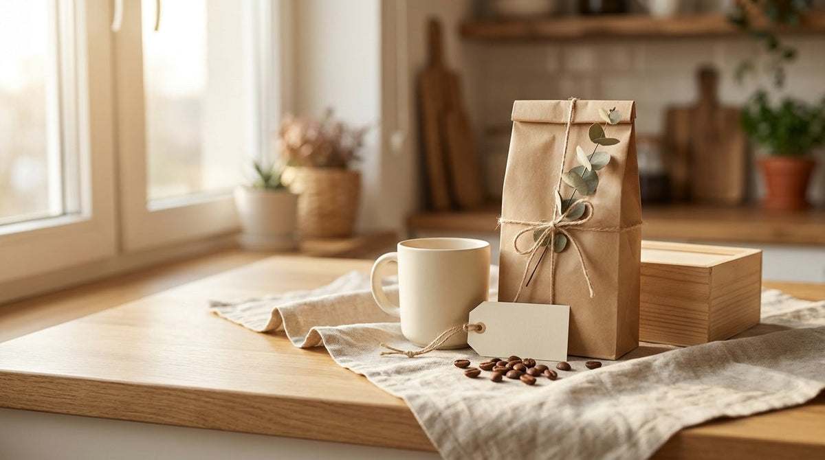 Zestaw Startowy Espresso Manufaktury Kawy, cztery paczki kawy po 250 g ułożone jako prezent dla kawosza